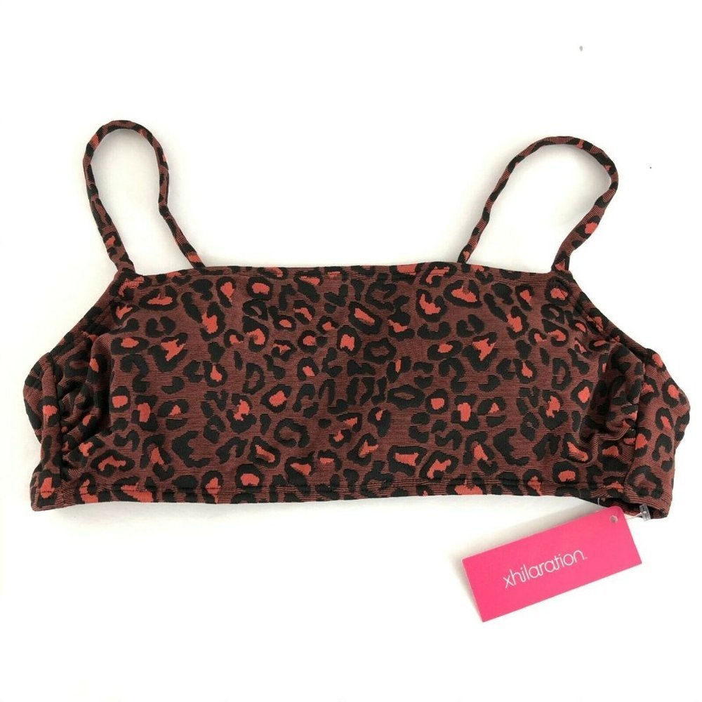 Xhilaration Womens Bikini Top Leopard Print Cups Orange Black Size L